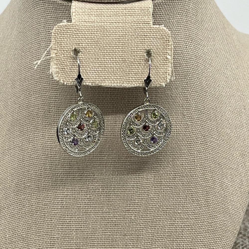 Vintage Ross-Simons Real Sterling Silver Multi-Gemstone Earrings - Picture 12 of 16